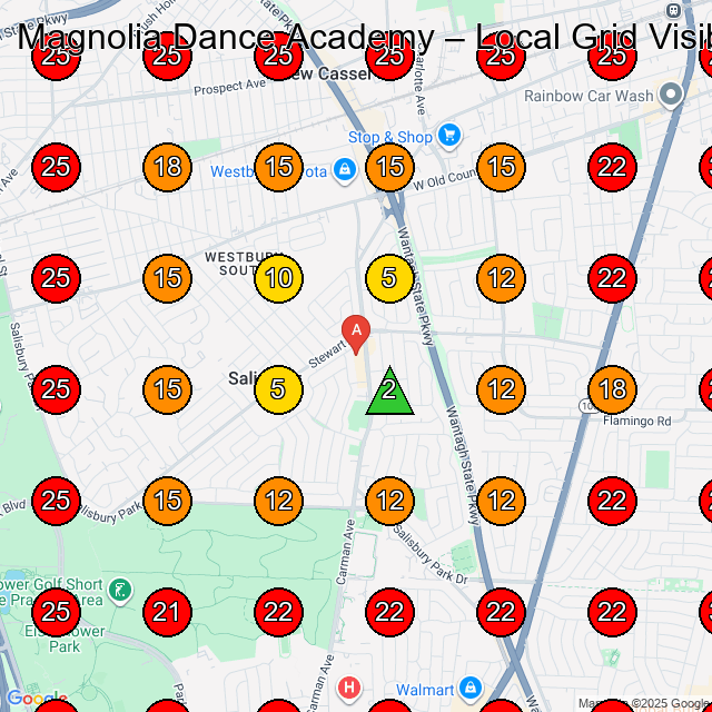 Magnolia Dance Academy GeoGrid visibility map for Dance School in East Meadow